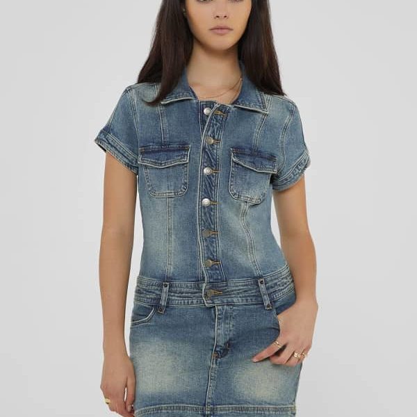 Mini Robe Denim Ceinturée – Guess
