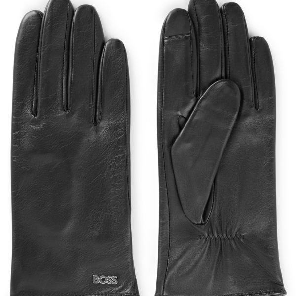 Gants en cuir entièrement doublés avec rivet logoté – Hugo Boss