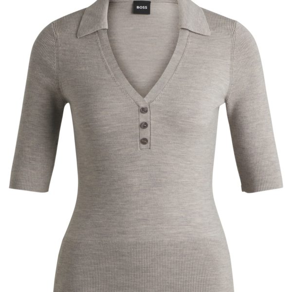 Pull en laine mélangée à manches courtes et patte de boutonnage – Hugo Boss