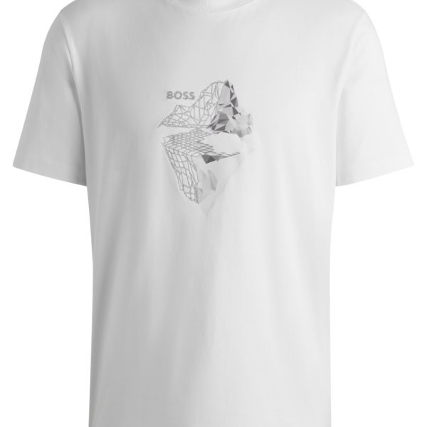 T-shirt en coton stretch à motif artistique imprimé et brodé – Hugo Boss