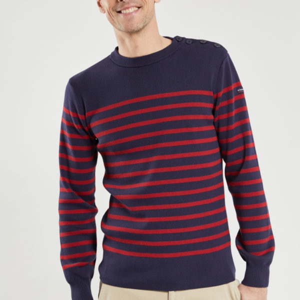 ARMOR-LUX Pull marin rayé "Groix" - coton Homme Navire/Piment 3XL