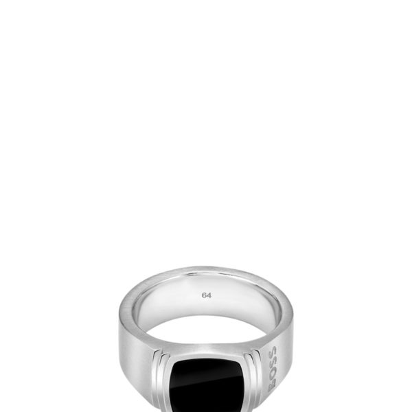 Bague argentée avec insert noir – Hugo Boss