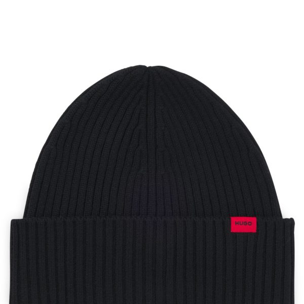 Bonnet en laine vierge côtelée avec étiquette logotée – Hugo Boss