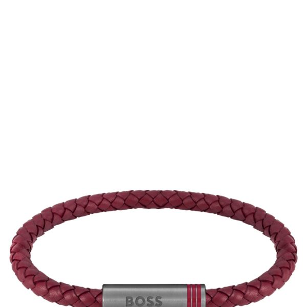 Bracelet en cuir rouge tressé avec fermoir magnétique logoté – Hugo Boss