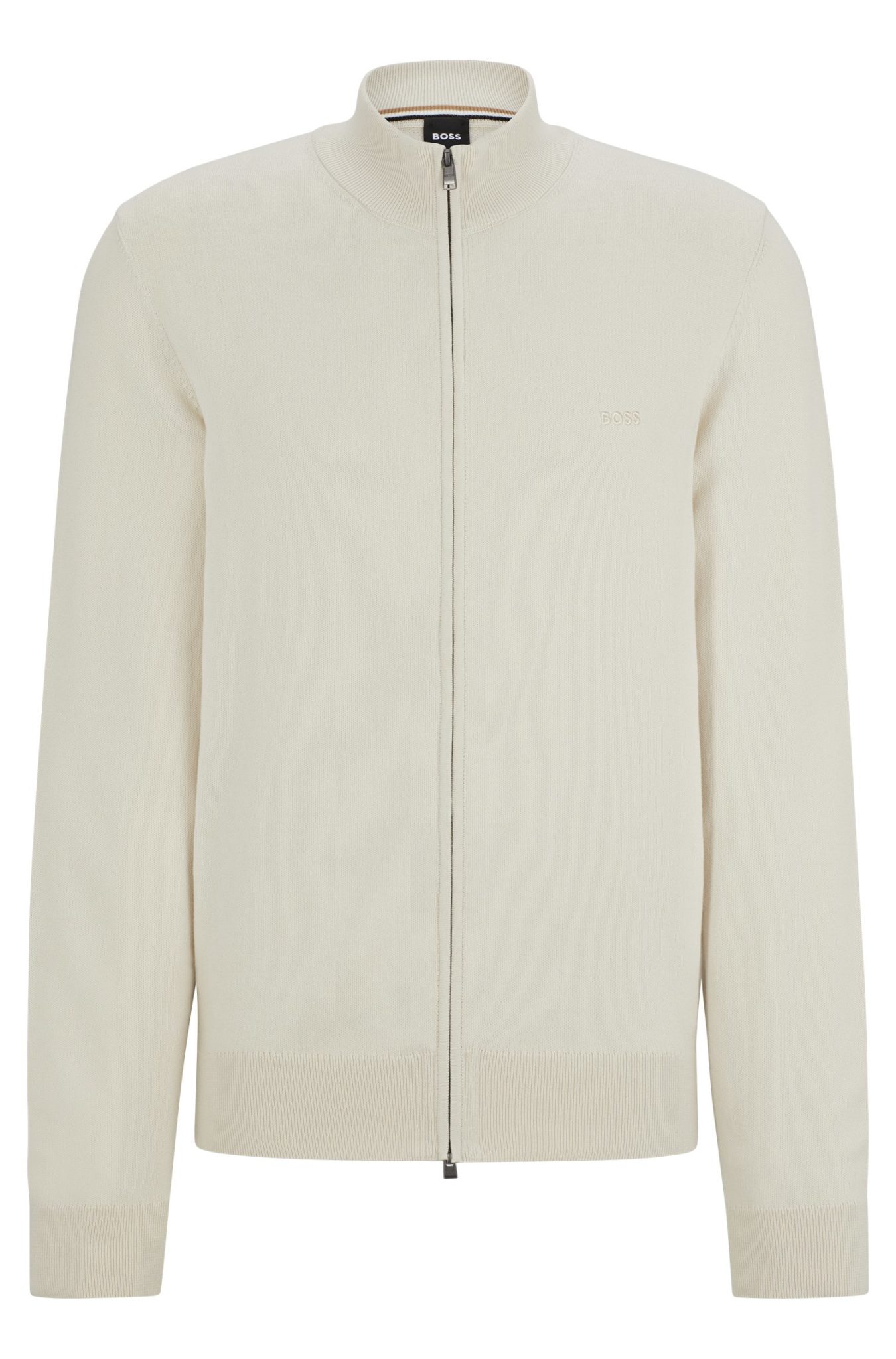 Hugo Boss Cardigan zippé en maille de coton avec logo brodé