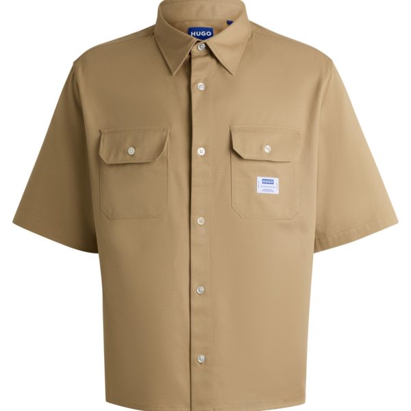 Hugo Boss Chemise Oversize en twill de coton avec patch logoté