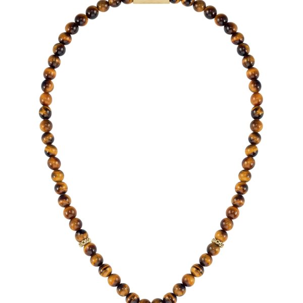 Collier de perles œil-de-tigre avec rondelles logotées – Hugo Boss