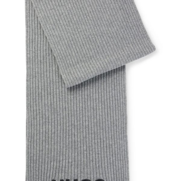 Écharpe côtelée en laine vierge avec logo brodé – Hugo Boss