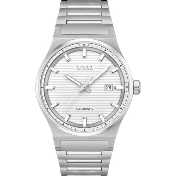 Montre automatique argentée à cadran rainuré blanc – Hugo Boss