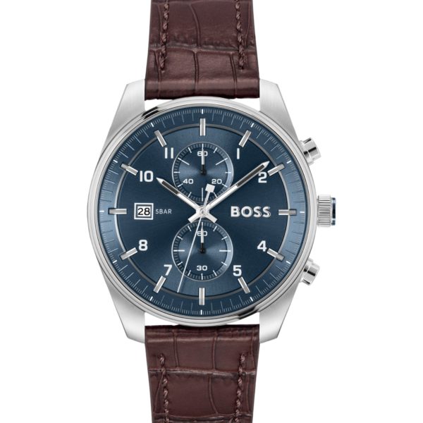 Montre chronographe à cadran bleu avec bracelet en cuir embossé façon croco – Hugo Boss