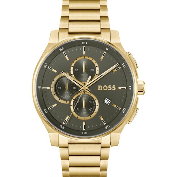 Montre chronographe dorée à cadran mat effet superposé – Hugo Boss