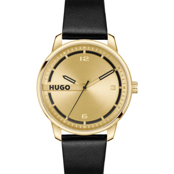 Montre dorée à bracelet en cuir noir – Hugo Boss