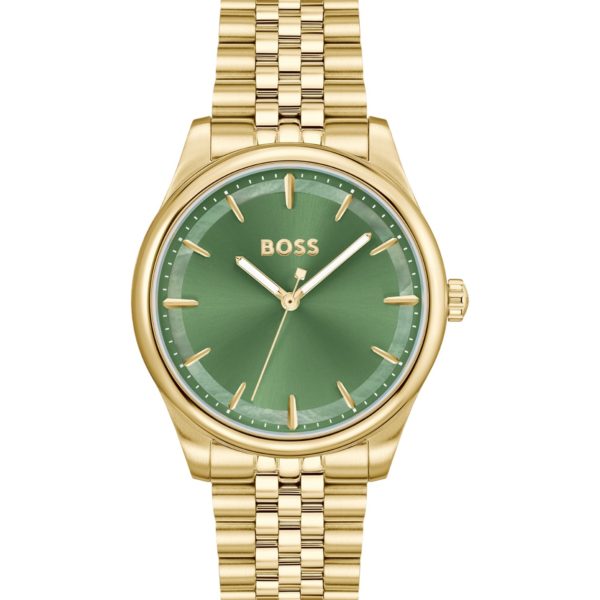 Montre dorée à cadran vert et insert irisé – Hugo Boss