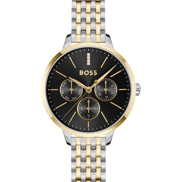 Montre en acier bicolore avec cadran noir orné de strass – Hugo Boss