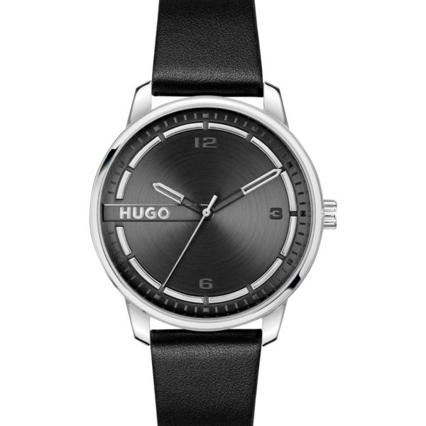 Montre en acier inoxydable à bracelet en cuir noir – Hugo Boss