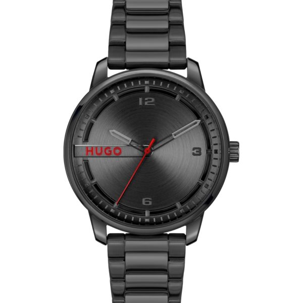 Montre en acier noir à cadran brossé circulaire – Hugo Boss