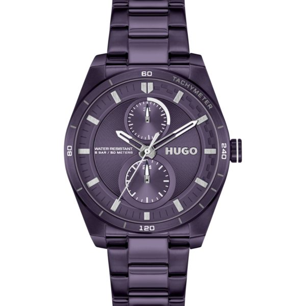 Montre en acier plaqué violet avec boîtier géométrique – Hugo Boss