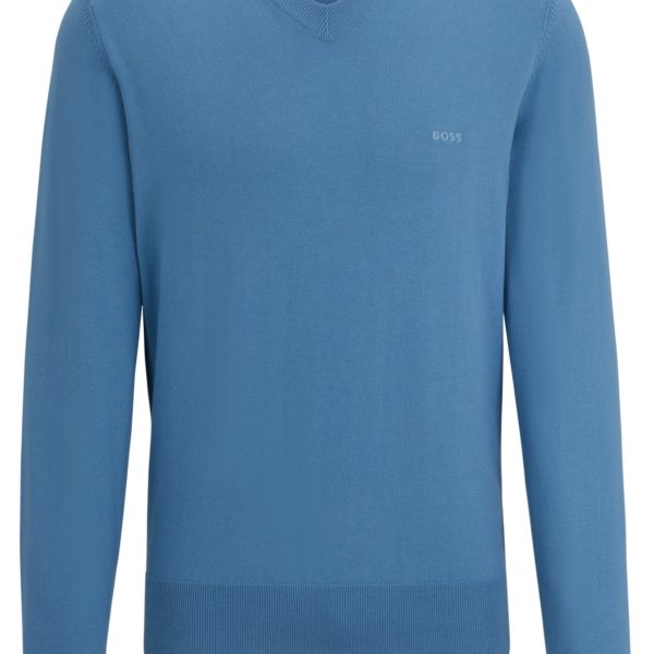 Pull à col V en pur coton avec logo brodé – Hugo Boss