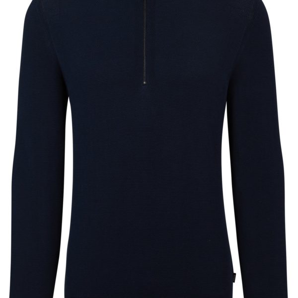 Pull en maille de coton structuré avec fermeture éclair courte – Hugo Boss