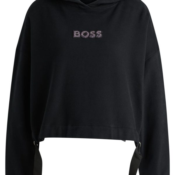 Sweat à capuche en molleton de coton avec logo orné de strass – Hugo Boss