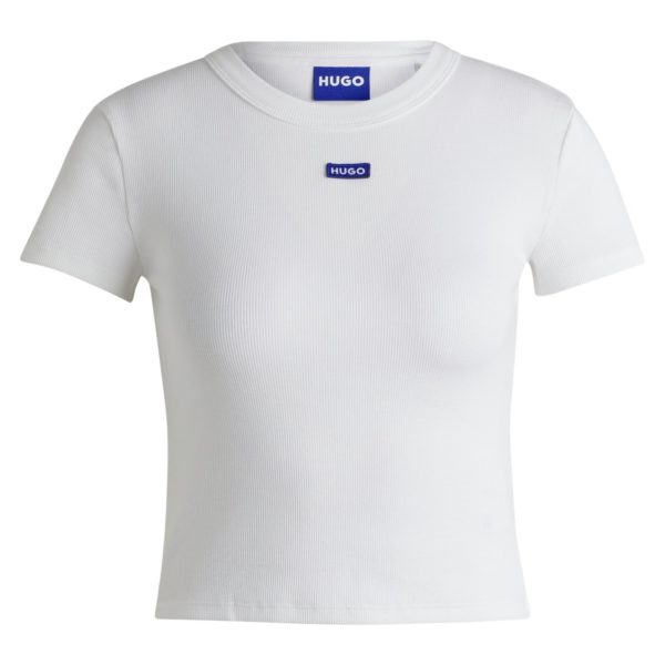 T-shirt Slim en coton stretch avec étiquette logotée bleue – Hugo Boss