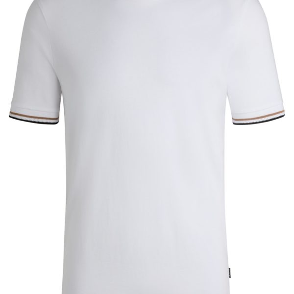 T-shirt en jersey de coton avec bas de manches à rayures emblématiques – Hugo Boss