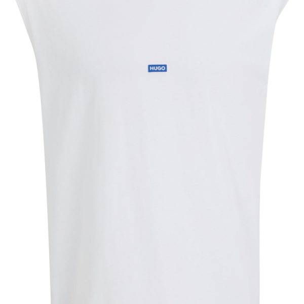 T-shirt en jersey de coton sans manches avec étiquette logotée bleue – Hugo Boss