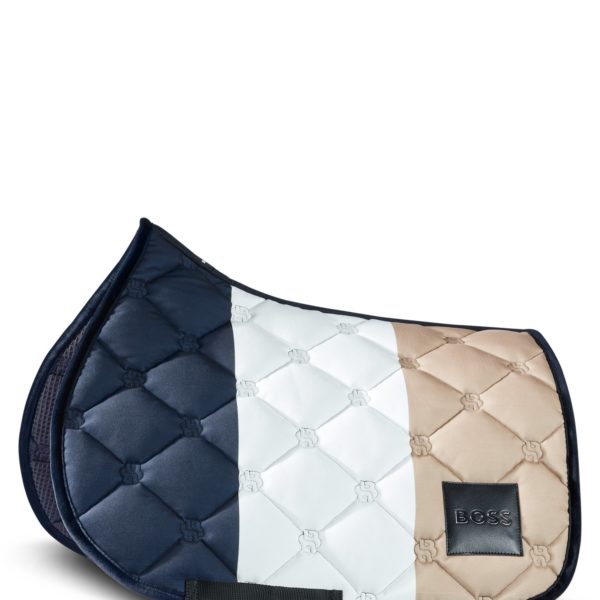 Tapis de selle d’équitation spécial saut d’obstacle à rayures emblématiques avec monogrammes Double B – Hugo Boss