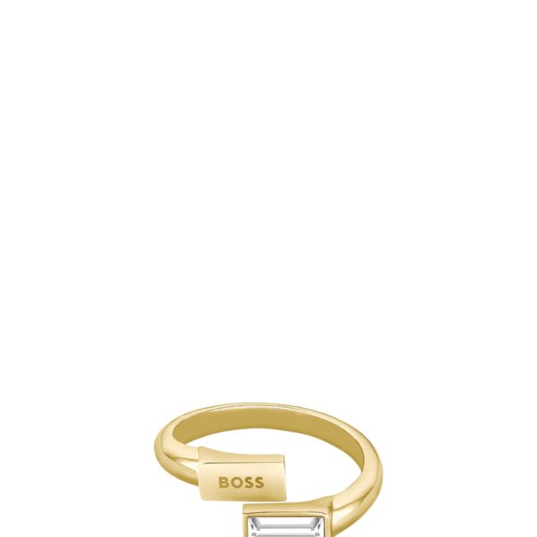 Bague dorée avec cristal baguette et logo – Hugo Boss