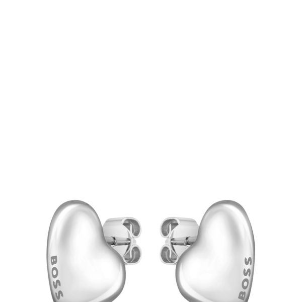 Boucles d’oreilles argentées en forme de cœur avec logos – Hugo Boss