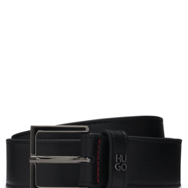 Ceinture en cuir avec passant à logo revisité et garniture en métal argenté – Hugo Boss
