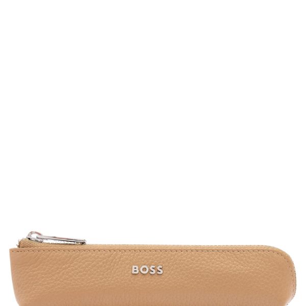 Étui à stylos en cuir grainé camel avec lettres logo – Hugo Boss