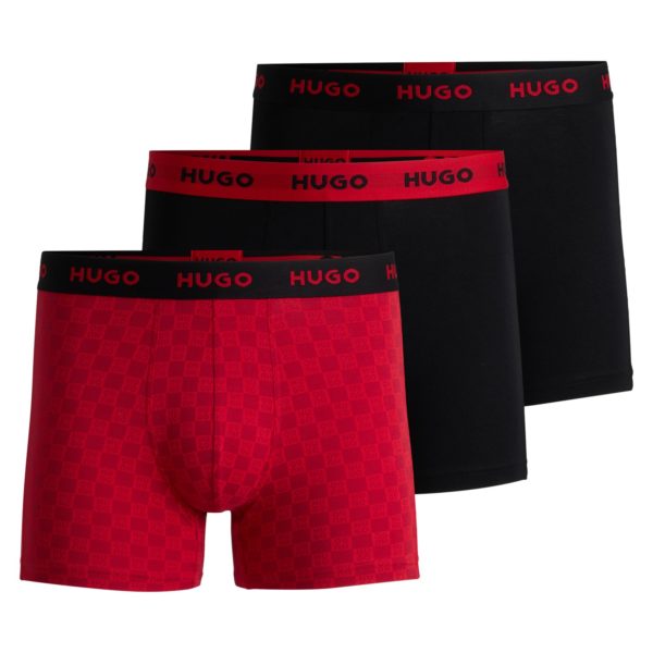 Lot de trois boxers longs en coton stretch avec logos – Hugo Boss