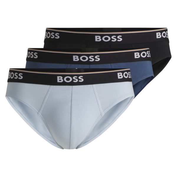 Lot de trois slips en coton stretch avec taille logotée – Hugo Boss