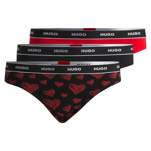 Lot de trois strings en coton stretch avec taille logotée – Hugo Boss
