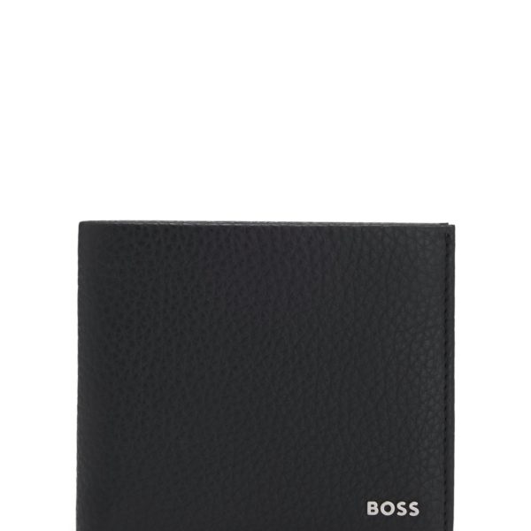 Portefeuille à deux volets en cuir grainé avec logo lisse – Hugo Boss