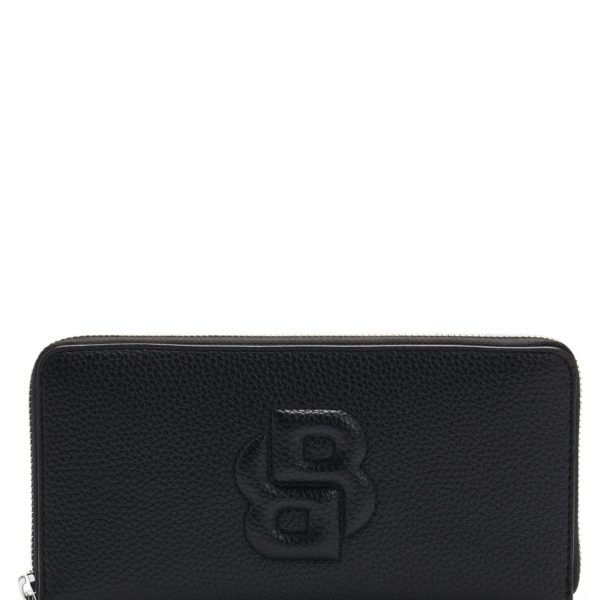 Portefeuille zippé grainé à monogramme Double B matelassé – Hugo Boss