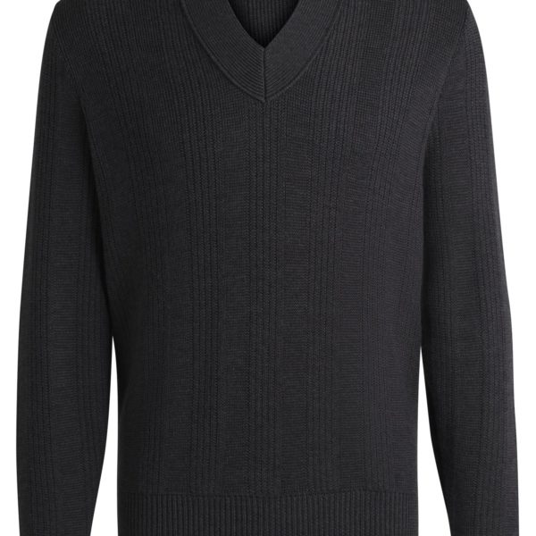 Pull en laine vierge à la structure variée avec col V – Hugo Boss
