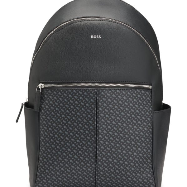 Sac à dos en similicuir avec poche frontale à imprimé monogramme – Hugo Boss