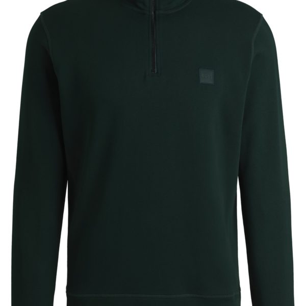 Sweat en molleton de coton à encolure zippée et patch logoté – Hugo Boss