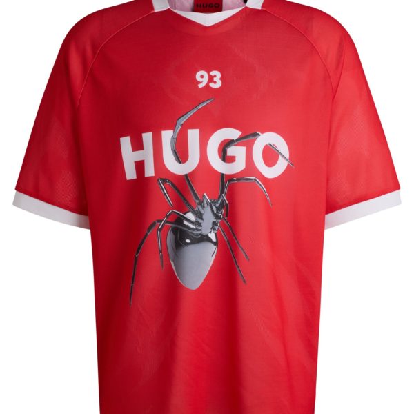 T-shirt Relaxed en mesh inspiré du football, avec imprimé de la saison – Hugo Boss