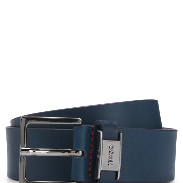 Ceinture en cuir avec passant logoté et garniture en métal couleur acier – Hugo Boss