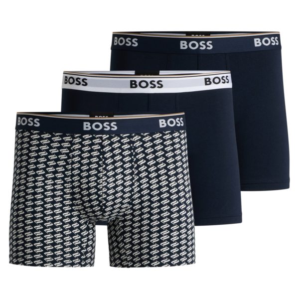 Lot de trois boxers longs en coton stretch avec logos – Hugo Boss