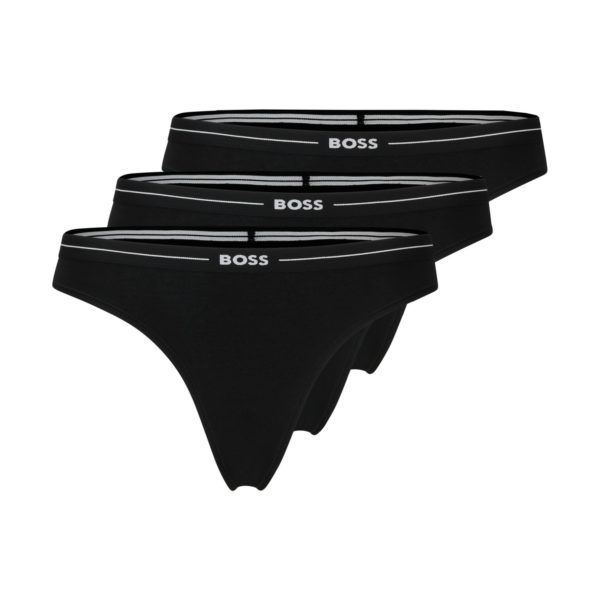 Lot de trois strings en coton stretch avec taille à logo – Hugo Boss