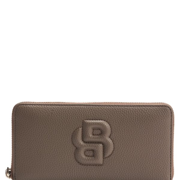 Portefeuille zippé grainé à monogramme Double B matelassé – Hugo Boss