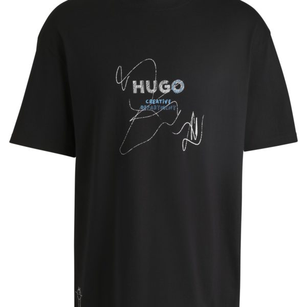 T-shirt en jersey de coton avec motif artistique de la saison – Hugo Boss