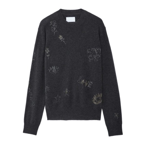 Pull Pravis 100% Cachemire Strass Kaki Slate – Taille XS – Femme – Zadig & Voltaire