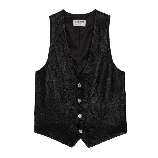Gilet Emilie Cuir Froissé Noir – Taille 34 – Femme – Zadig & Voltaire