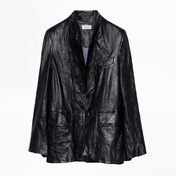 Blazer Verys Cuir Froissé Noir – Taille 34 – Femme – Zadig & Voltaire