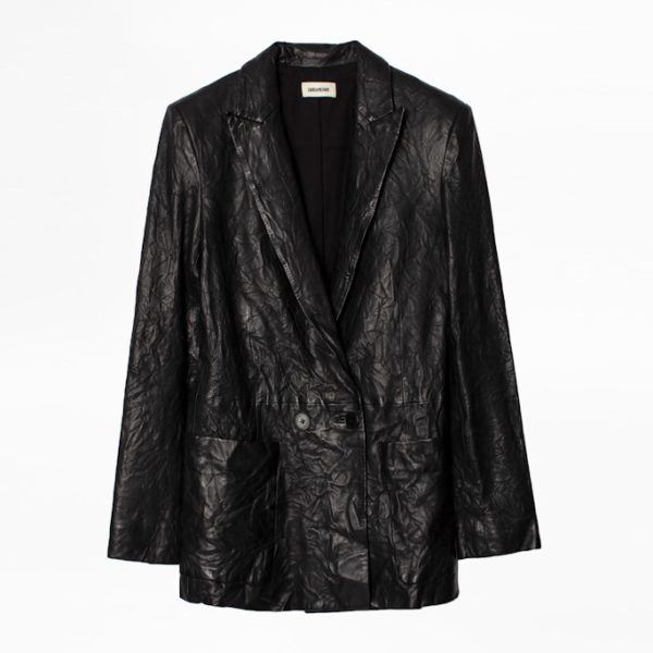 Veste Visko Cuir Froissé Noir – Taille 34 – Femme – Zadig & Voltaire